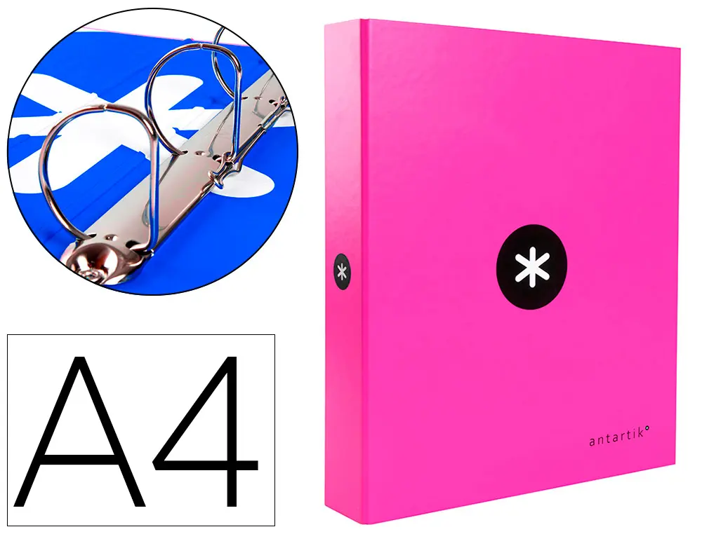 CLASSEUR ANTARTIK 4 ANNEAUX END 40MM A4+ CARTON REMBORDÉ COLORIS ROSE