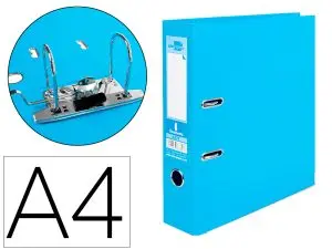 CLASSEUR LEVIER LIDERPAPEL A4 DOCUMENTA CARTON REMBORDÉ 1,9MM DOS 75MM RADO MÉTALLIQUE COLORIS BLEU CIEL