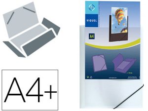 CHEMISE VIQUEL POLYPROPYLÈNE 4/10E PERSONNALISABLE 3 RABATS A4+ 245X320MM FERMETURE ÉLASTIQUE COLORIS BLANC