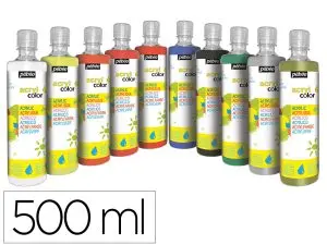 GOUACHE ACRYLIQUE PEBEO ACRYCOLOR INDELEBILE COUVRANTE BRILLANTE COLORIS ASSORTIS SPECIAL FETE 10 FLACONS X 500ML