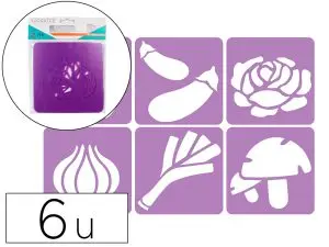 POCHOIRS SODERTEX MON POTAGER EN PLASTIQUE INCASSABLE 5MM   140X140MM 6 PCS COLORIS       ASSORTI