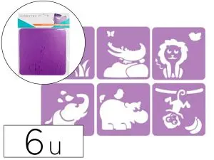 POCHOIRS SODERTEX DANS LA SAVANE EN PLASTIQUE           INCASSABLE 5MM 140X140MM 6    PCS COLORIS ASSORTI