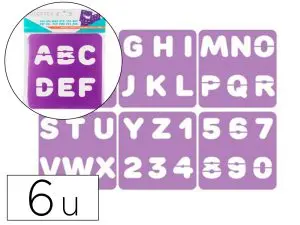 POCHOIRS SODERTEX CHIFFRES ET LETTRES EN PLASTIQUE          INCASSABLE 5MM 140X140MM 6    PCS COLORIS ASSORTI