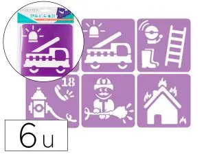 POCHOIRS SODERTEX LES POMPIERS EN PLASTIQUE         INCASSABLE 5MM 140X140MM 6    PCS COLORIS ASSORTI