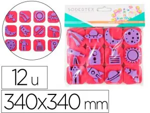 PACK DE 12 MINI TAMPONS EN MOUSSE EVA SODERTEX THEME     DESTINATION LUNE DIAM. 340MM