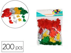 STICKERS NOEL SODERTEX EN MOUSSE EVA PAILLETEE 2MM 200  PCS 4 COLORIS ASSORTIS