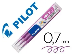 RECHARGE PILOT FRIXION BALL POINTE MOYENNE COLORIS MAUVE  SET 3 UNITES