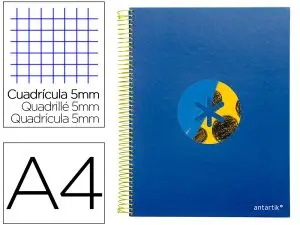 CAHIER SPIRALE ANTARTIK A4 120F 100G REMBORDE 5X5MM      MICRO-PERF 5 BANDES 4 TROUS   TRENDING 2020 BLEU