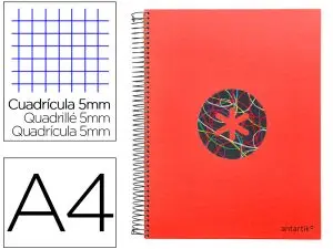 CAHIER SPIRALE ANTARTIK A4 120F 100G REMBORDE 5X5MM MICRO-PERF 5 BANDES 4 TROUS TRENDING 2020 ROUGE