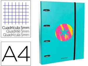 CLASSEUR ANTARTIK TRENDING TOPIC 2020 4 ANNEAUX RONDS    40MM FEUILLET MOBILE A4 5X5MM COLORIS TURQUOISE