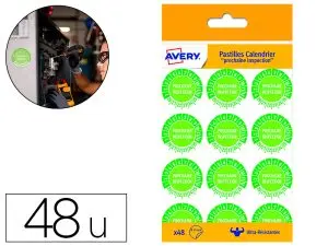 PASTILLE CALENDRIER AVERY PROCHAINE INSPECTION DIAMÈTRE 30MM POLYÉTHYLÈNE ÉTIRABLE RÉSISTE TEMPÉRATURE EXTRÊME 48 UNITÉS