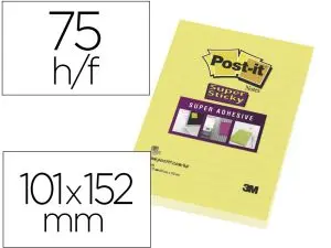 BLOC-NOTES POST-IT SUPER STICKY LIGNÉ 101X152MM 75F COLORIS JAUNE FLUO LOT 6 BLOCS