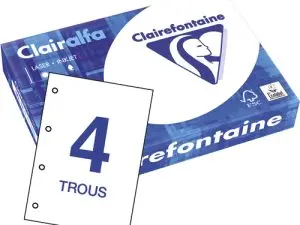 PAPIER CLAIREFONTAINE CLAIRALFA EXTRA BLANC A4 80G/M2 PERFORÉ BLANCHEUR 170 OPACITÉ 93 RIGIDITÉ 135 500 FEUILLES
