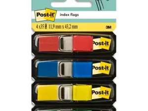 MARQUE-PAGES POST-IT MINI INDEX ÉTROIT 12X44MM 35F COLORIS CLASSIQUES ROUGE VERT BLEU JAUNE LOT 4 UNITÉS