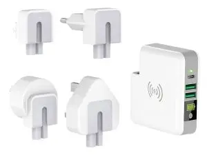 CHARGEUR VOYAGE KSIX 4 EN 1 SANS FIL 5W 2 USB + 1 TYPE C  PRISE INTERNATIONALE 4 TYPES  POWERBANK 67000 MAH SMART