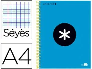 CAHIER SPIRALE LIDERPAPEL ANTARTIK A4 240P 100G COUVERTURE  CARTON CONTRECOLLE SEYES MICROPERFORE 4 TROUS BLEU