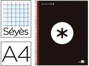 CAHIER SPIRALE LIDERPAPEL ANTARTIK A4 240P 100G COUVERTURE REMBORDÉE SÉYÈS MICROPERFORÉ 5 BANDES 4 TROUS COLORIS NOIR