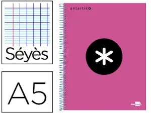 CAHIER SPIRALE LIDERPAPEL ANTARTIK A5 240P 90G COUVERTURE REMBORDÉE SÉYÈS MICROPERFORÉ 5  BANDES COLORIS ROSE FLUO