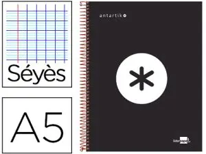 CAHIER SPIRALE LIDERPAPEL ANTARTIK A5 240P 90G COUVERTURE REMBORDÉE SÉYÈS MICROPERFORÉ COLORIS NOIR