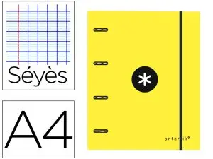 CLASSEUR ANTARTIK 4 ANNEAUX 25MM A4 CARTON REMBORDE FEUILLETS MOBILES SEYES COLORIS JAUNE