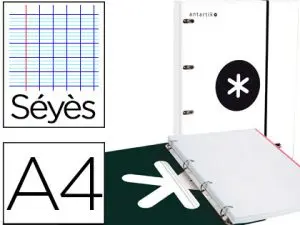 CLASSEUR ANTARTIK 4 ANNEAUX 25MM A4 CARTON REMBORDE FEUILLETS MOBILES SEYES COLORIS BLANC