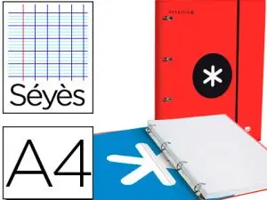 CLASSEUR ANTARTIK 4 ANNEAUX 25MM A4 CARTON REMBORDE       FEUILLETS MOBILES SEYES       COLORIS ROUGE