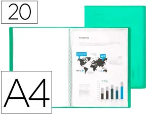 PROTEGE-DOCUMENTS LIDERPAPEL POLYPROPYLENE COUVERTURE FLEXIBLE 20 POCHETTES FIXES A4 210X297MM VERT TRANSLUCIDE
