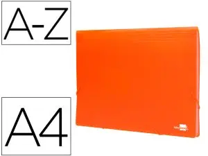 TRIEUR LIDERPAPEL POLYPRO A4 210X297MM 700 MICRONS 13 COMPARTIMENTS FERMETURE ELASTIQUE  COLORIS ORANGE FLUO OPAQUE
