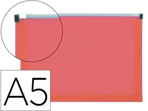 POCHETTE ENVELOPPE LIDERPAPEL POLYPROPYLENE 180 MICRONS A5  210X148MM FERMETURE ECLAIR    TRANSPARENT ROUGE