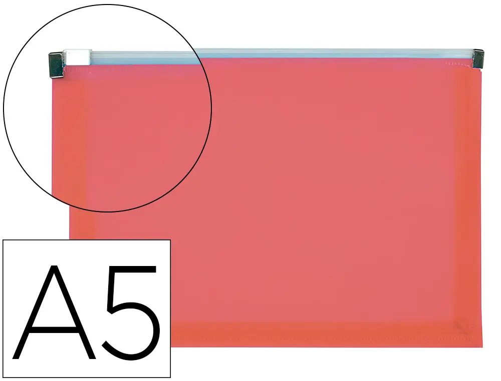 POCHETTE ENVELOPPE LIDERPAPEL POLYPROPYLENE 180 MICRONS A5 210X148MM FERMETURE ECLAIR TRANSPARENT ROUGE