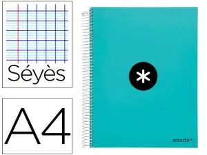 CAHIER SPIRALE ANTARTIK A4 100G COUVERTURE REMBORDEE     SEYES SANS BANDES 4 TROUS     COLORIS MENTHE