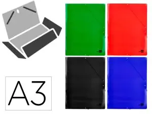 CHEMISE LIDERPAPEL 3 RABATS A3 CARTE LUSTREE 800GR FERMETURE ELASTIQUE COLORIS ASSORTIS