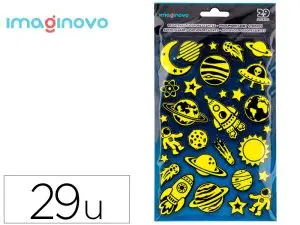 AUTOCOLLANTS IMAGINOVO LUMINEUX PLANETES EN RELIF    190X105 MM SOUS BLISTER