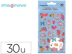 AUTOCOLLANTS IMAGINOVO FLEURS ET LAPINS EN PAPIER 190X104 MM SOUS BLISTER