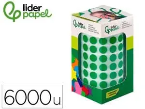 PASTILLE ADHESIVE LIDERPAPEL DIAMETRE 10,5MM COLORIS VERT  ROULEAU 6000 UNITES BOITE     CARTON