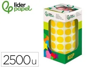 PASTILLE ADHESIVE LIDERPAPEL DIAMETRE 15MM COLORIS JAUNE   ROULEAU 2500 UNITES BOITE     CARTON