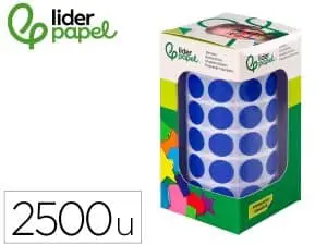 PASTILLE ADHESIVE LIDERPAPEL DIAMETRE 15MM COLORIS BLEU    ROULEAU 2500 UNITES BOITE     CARTON