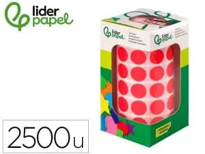 PASTILLE ADHESIVE LIDERPAPEL DIAMETRE 15MM COLORIS ROUGE   ROULEAU 2500 UNITES BOITE     CARTON