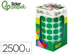 PASTILLE ADHESIVE LIDERPAPEL DIAMETRE 15MM COLORIS VERT    ROULEAU 2500 UNITES BOITE     CARTON