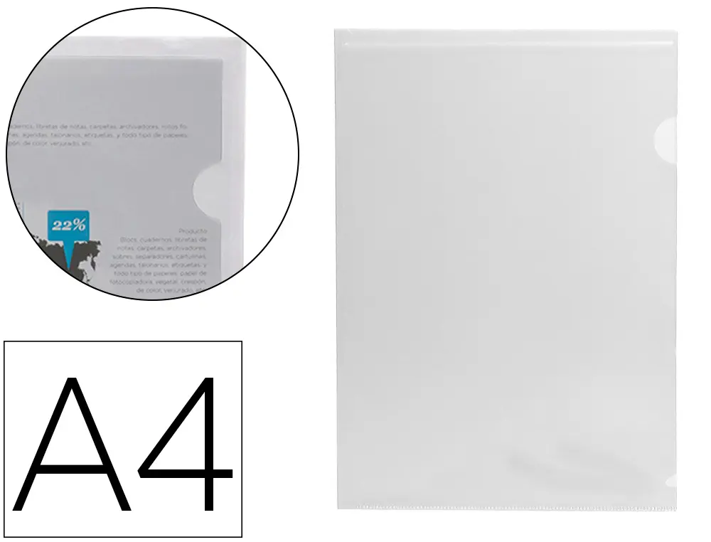 POCHETTE COIN LIDERPAPEL POLYPROPYLÈNE 180 MICRONS A4 210X297MM CAPACITÉ 20F TRANSPARENT INCOLORE