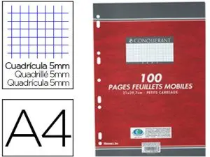 FEUILLET MOBILE CONQUÉRANT SEPT A4 210X297MM 100 PAGES 90G 5X5MM PERFORÉ COLORIS BLANC