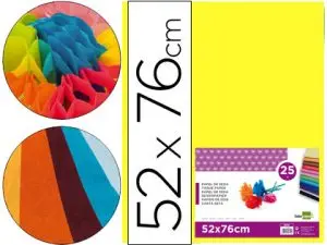 PAPIER DE SOIE LIDERPAPEL 52X76CM 18G/M2 UNICOLORE JAUNE SACHET 25F