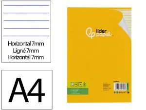 BLOC-NOTES LIDERPAPEL ENCOLLÉ A4 210X297MM 50F 60G/M2 LIGNÉ MARGE FEUILLES JAUNES