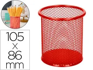 POT À CRAYONS Q-CONNECT MAILLE MÉTALLIQUE HAUTEUR 105MM DIAMÈTRE 86MM COLORIS ROUGE