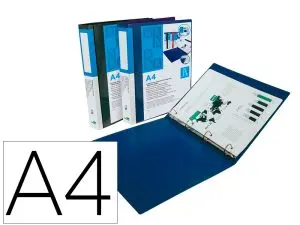 CLASSEUR KANGOUROU LIDERPAPEL 4 ANNEAUX EN D 25MM 283X320MM DOCUMENT A4 210X297MM POLYPROPYLÈNE COLORIS BLEU