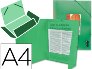 CHEMISE LIDERPAPEL POLYPROPYLÈNE DOS FLEXIBLE A4 210X297MM 4/10E 3 RABATS 100F ÉLASTIQUE TRANSLUCIDE VERT