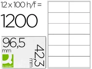 ÉTIQUETTE ADHÉSIVE Q-CONNECT 96.5X42.3MM COINS DROITS IMPRIMANTE JET ENCRE LASER COPIEUR BOÎTE 100 FEUILLES 1200 UNITÉS