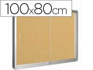 VITRINE Q-CONNECT CADRE ALUMINIUM FOND LIÈGE PORTES COULISSANTES MÉTHACRYLATE SERRURE FIXATION MUR 9F A4 100X80X6CM