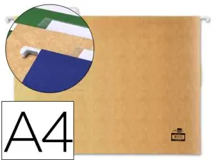 DOSSIER SUSPENDU LIDERPAPEL PAPIER CARTONNÉ KRAFT 230G A4 TIROIR VISEUR SUPÉRIEUR 90MM FOND V BAGUETTE MÉTALLIQUE