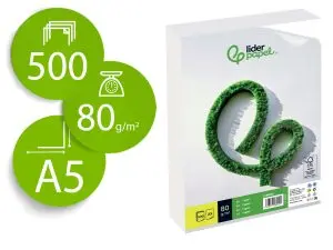 PAPIER ÉCRITURE LIDERPAPEL A5 148X210MM BLANCHEUR EXTRA OPACITÉ 80G/M2 PAQUET 500 FEUILLES